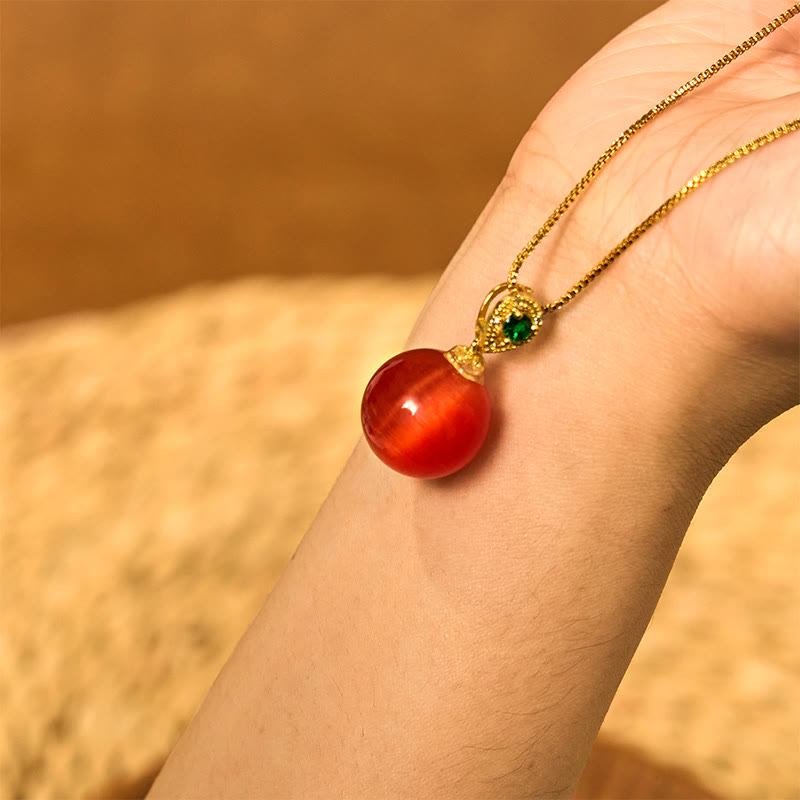Fortune Jewel Cat's Eye Round Ball Confidence Necklace Pendant