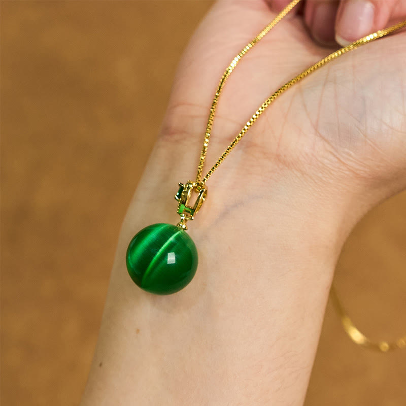 Fortune Jewel Cat's Eye Round Ball Confidence Necklace Pendant