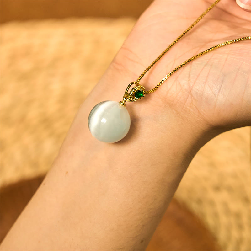 Fortune Jewel Cat's Eye Round Ball Confidence Necklace Pendant