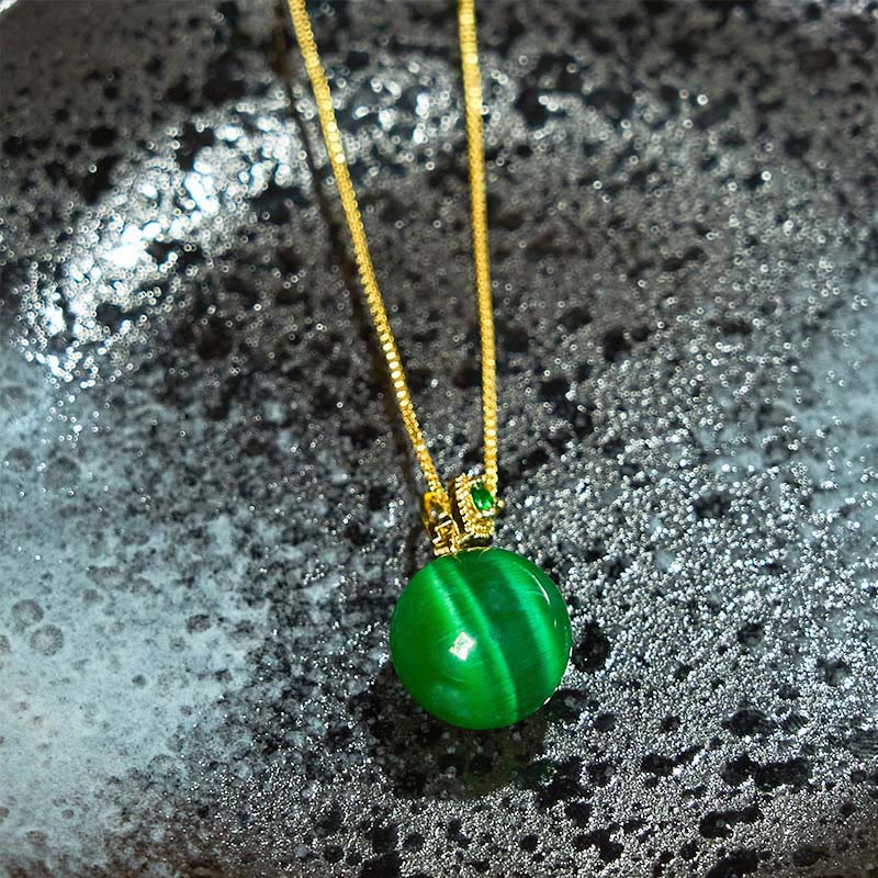 Fortune Jewel Cat's Eye Round Ball Confidence Necklace Pendant