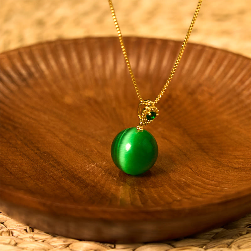 Fortune Jewel Cat's Eye Round Ball Confidence Necklace Pendant
