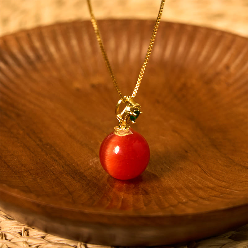 Fortune Jewel Cat's Eye Round Ball Confidence Necklace Pendant