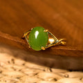 Fortune Jewel Natural Jade Alloy Adjustable Buckle Abundance Ring
