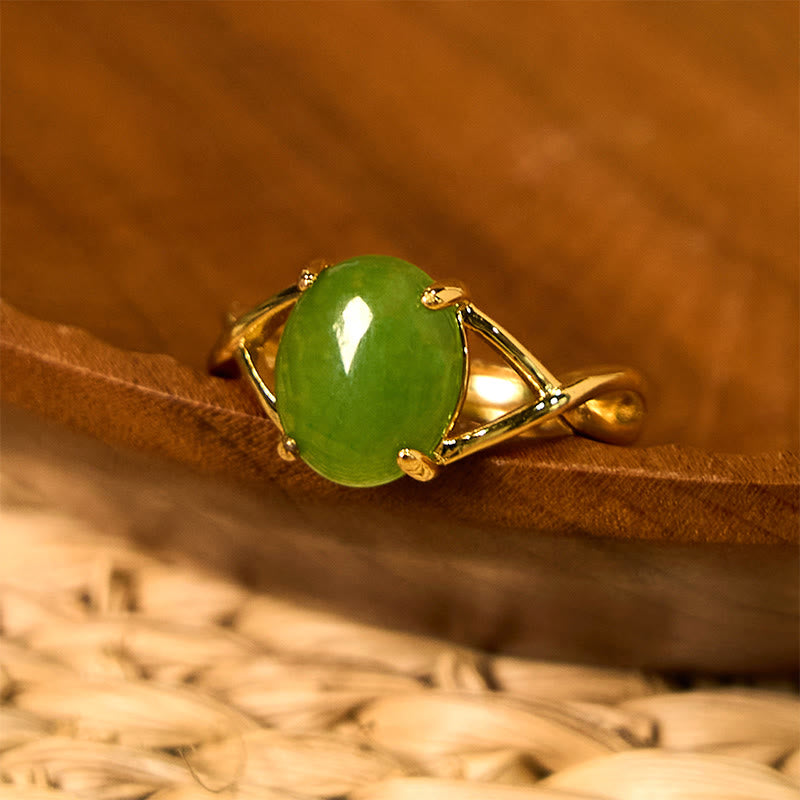 Fortune Jewel Natural Jade Alloy Adjustable Buckle Abundance Ring