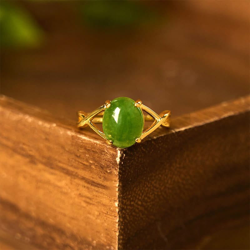 Fortune Jewel Natural Jade Alloy Adjustable Buckle Abundance Ring