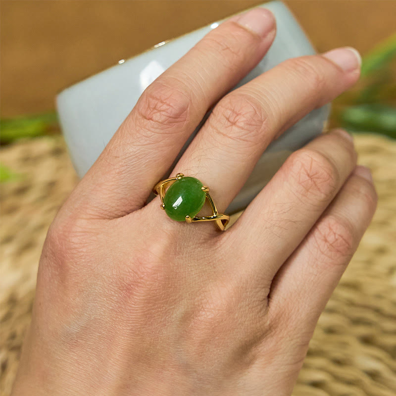 Fortune Jewel Natural Jade Alloy Adjustable Buckle Abundance Ring