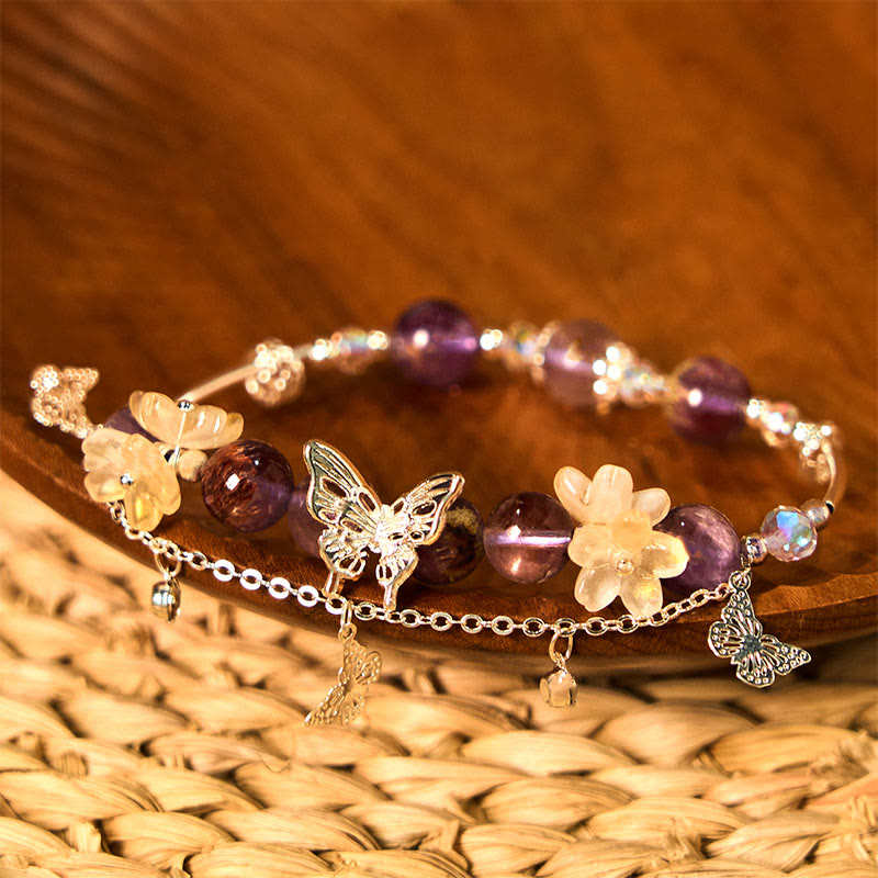 Fortune Jewel Natural Purple Phantom Butterfly Flowers Wisdom Bracelet