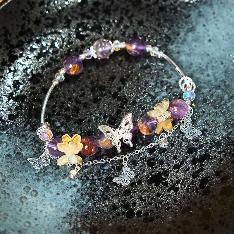 Fortune Jewel Natural Purple Phantom Butterfly Flowers Wisdom Bracelet