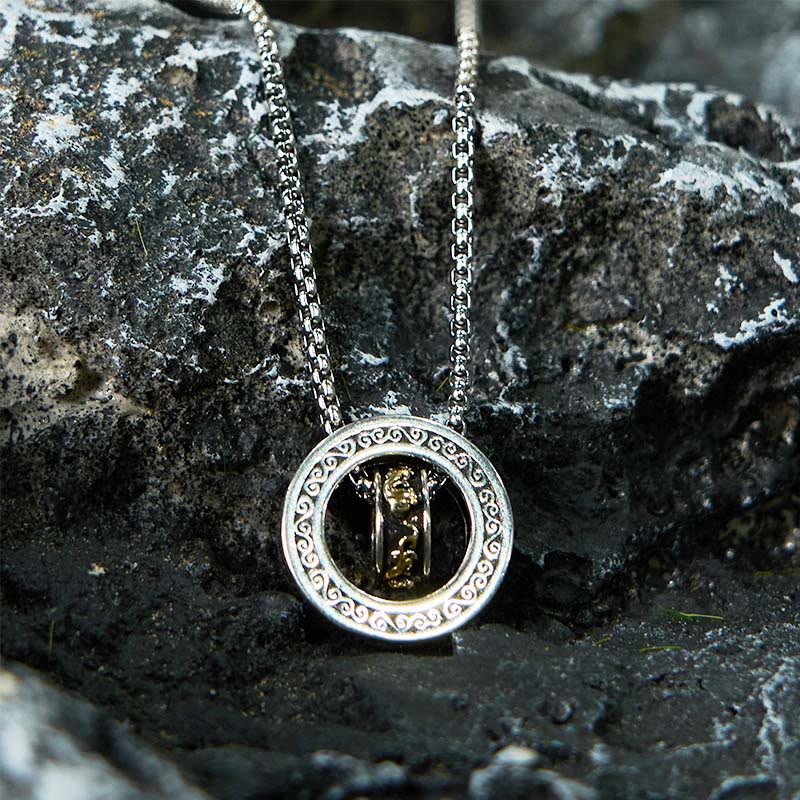Fortune Jewel Double Ring PiXiu Peace Buckle Wealth Rotatable Necklace Pendant