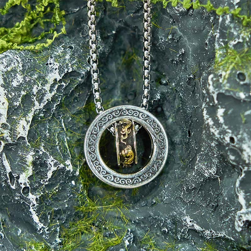 Fortune Jewel Double Ring PiXiu Peace Buckle Wealth Rotatable Necklace Pendant