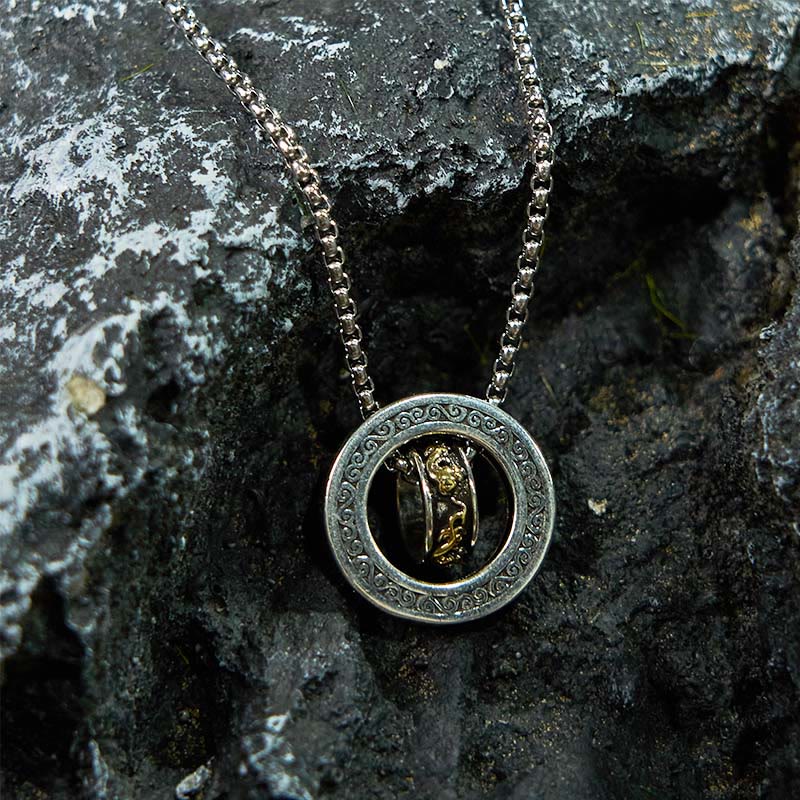 Fortune Jewel Double Ring PiXiu Peace Buckle Wealth Rotatable Necklace Pendant