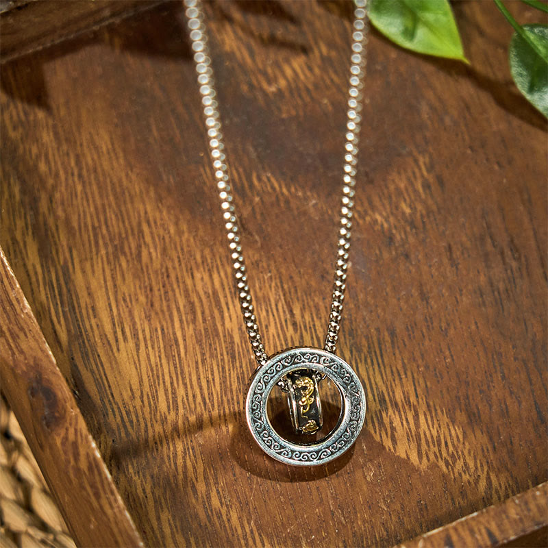 Fortune Jewel Double Ring PiXiu Peace Buckle Wealth Rotatable Necklace Pendant