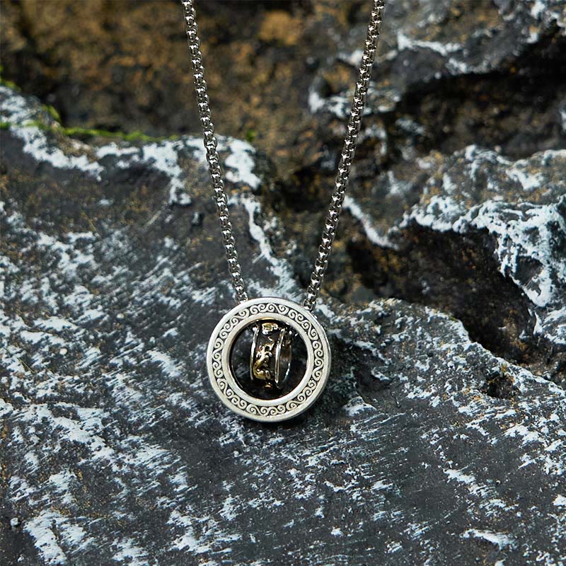 Fortune Jewel Double Ring PiXiu Peace Buckle Wealth Rotatable Necklace Pendant