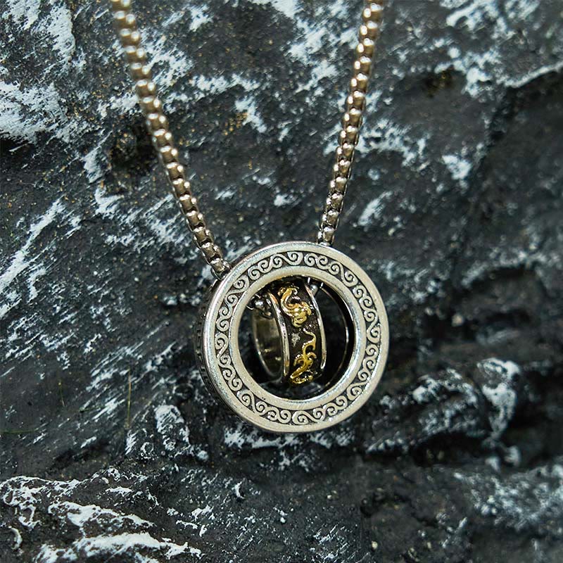 Fortune Jewel Double Ring PiXiu Peace Buckle Wealth Rotatable Necklace Pendant