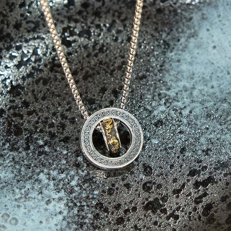 Fortune Jewel Double Ring PiXiu Peace Buckle Wealth Rotatable Necklace Pendant