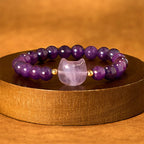 Fortune Jewel Amethyst Green Aventurine Rose Quartz Fluorite Cat Head Balance Luck Bracelet