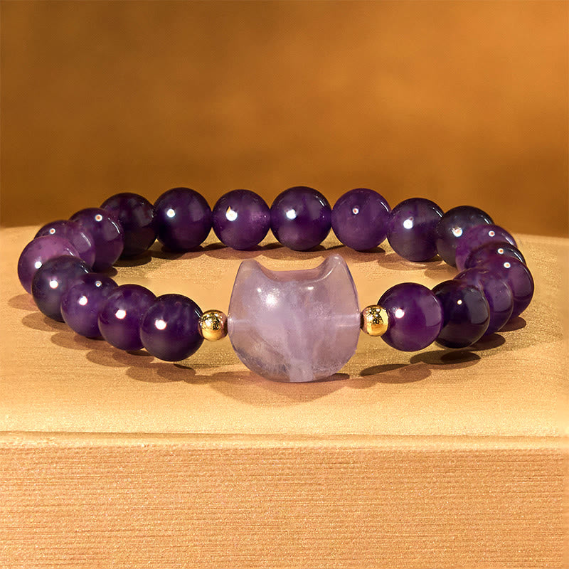 Fortune Jewel Amethyst Green Aventurine Rose Quartz Fluorite Cat Head Balance Luck Bracelet