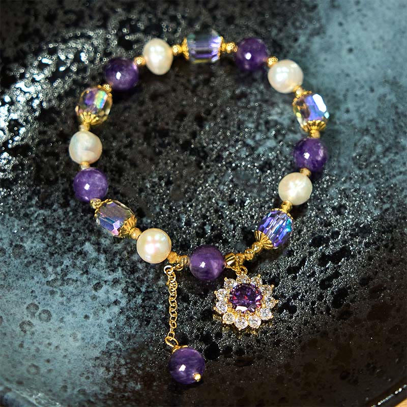 Fortune Jewel Natural Amethyst Pearl Sunflower Communication Bracelet