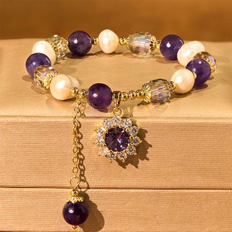 Fortune Jewel Natural Amethyst Pearl Sunflower Communication Bracelet