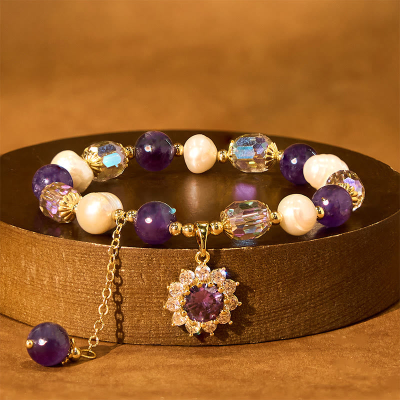 Fortune Jewel Natural Amethyst Pearl Sunflower Communication Bracelet