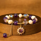Fortune Jewel Natural Amethyst Pearl Sunflower Communication Bracelet