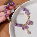 Fortune Jewel Natural Amethyst Four Leaf Clover Star Peace Bracelet