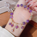 Fortune Jewel Natural Amethyst Four Leaf Clover Star Peace Bracelet