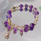 Fortune Jewel Natural Amethyst Four Leaf Clover Star Peace Bracelet