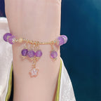 Fortune Jewel Natural Amethyst Four Leaf Clover Star Peace Bracelet