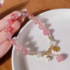 Fortune Jewel Natural Strawberry Quartz Four Leaf Clover Healing Bracelet