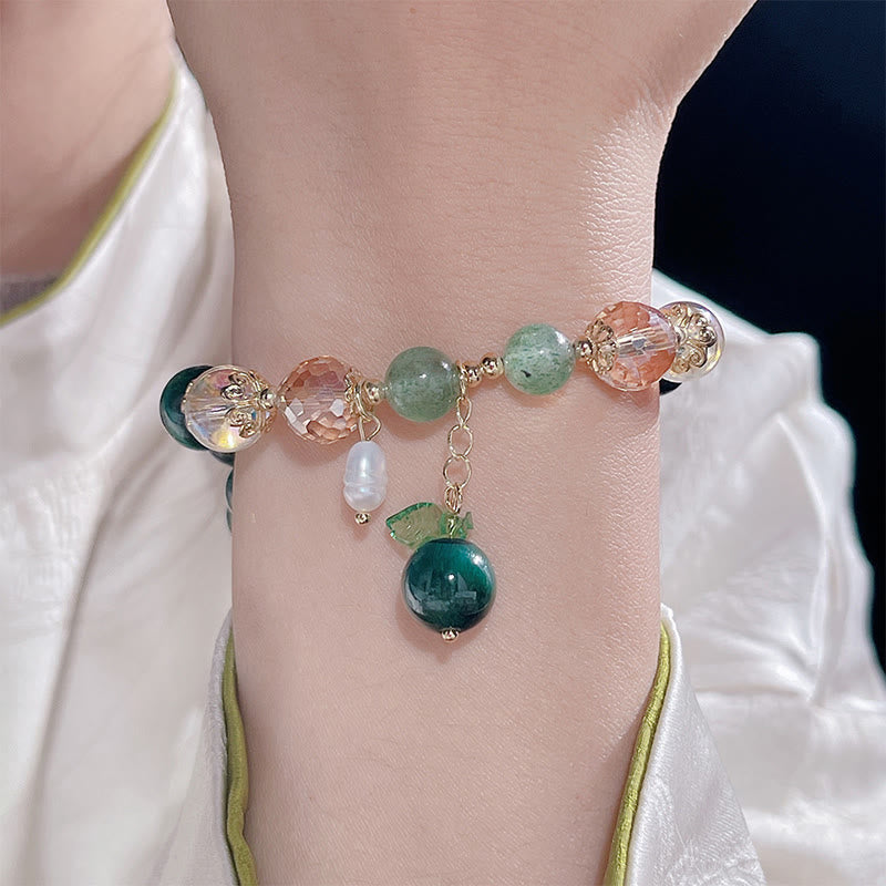 Fortune Jewel Natural Green Tiger Eye Beads Green Leaf Positive Bracelet