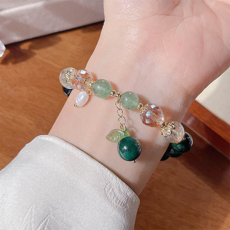 Fortune Jewel Natural Green Tiger Eye Beads Green Leaf Positive Bracelet