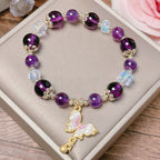Fortune Jewel Natural Amethyst Sun Stone Butterfly Peace Bracelet
