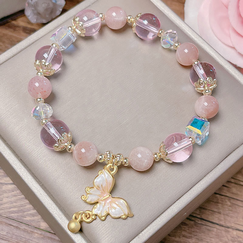 Fortune Jewel Natural Amethyst Sun Stone Butterfly Peace Bracelet