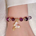 Fortune Jewel Natural Amethyst Sun Stone Butterfly Peace Bracelet