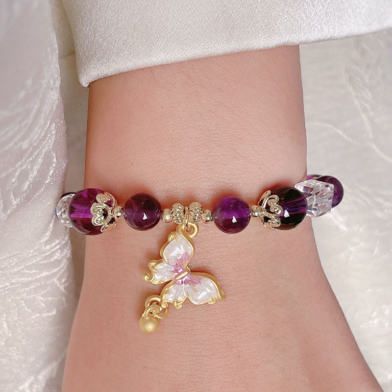 Fortune Jewel Natural Amethyst Sun Stone Butterfly Peace Bracelet