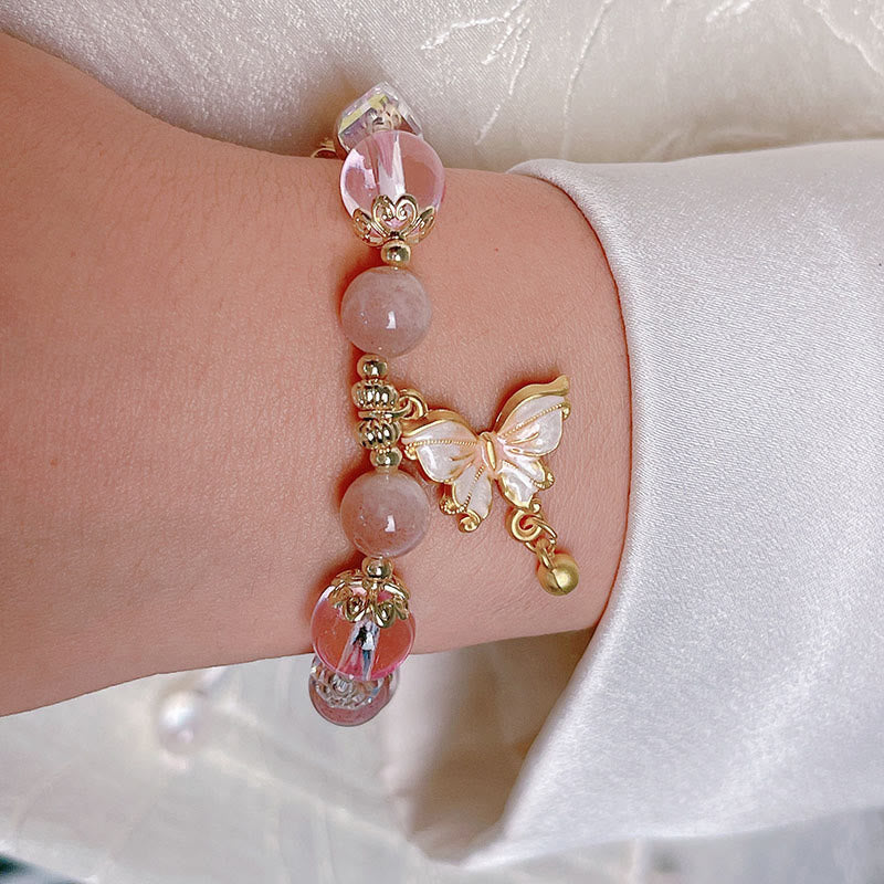 Fortune Jewel Natural Amethyst Sun Stone Butterfly Peace Bracelet