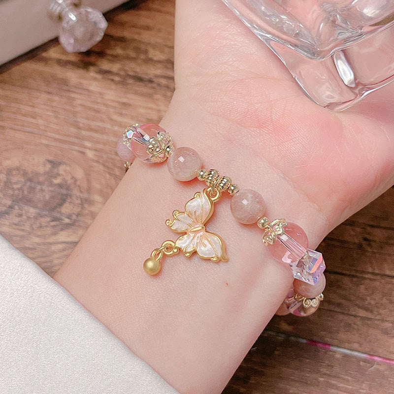 Fortune Jewel Natural Amethyst Sun Stone Butterfly Peace Bracelet