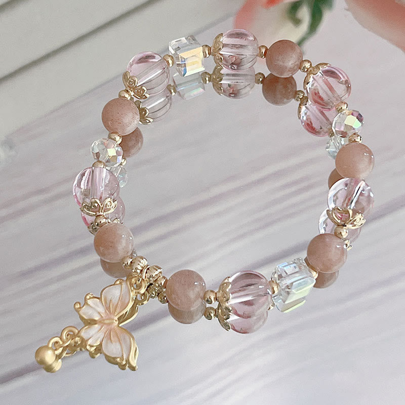 Fortune Jewel Natural Amethyst Sun Stone Butterfly Peace Bracelet