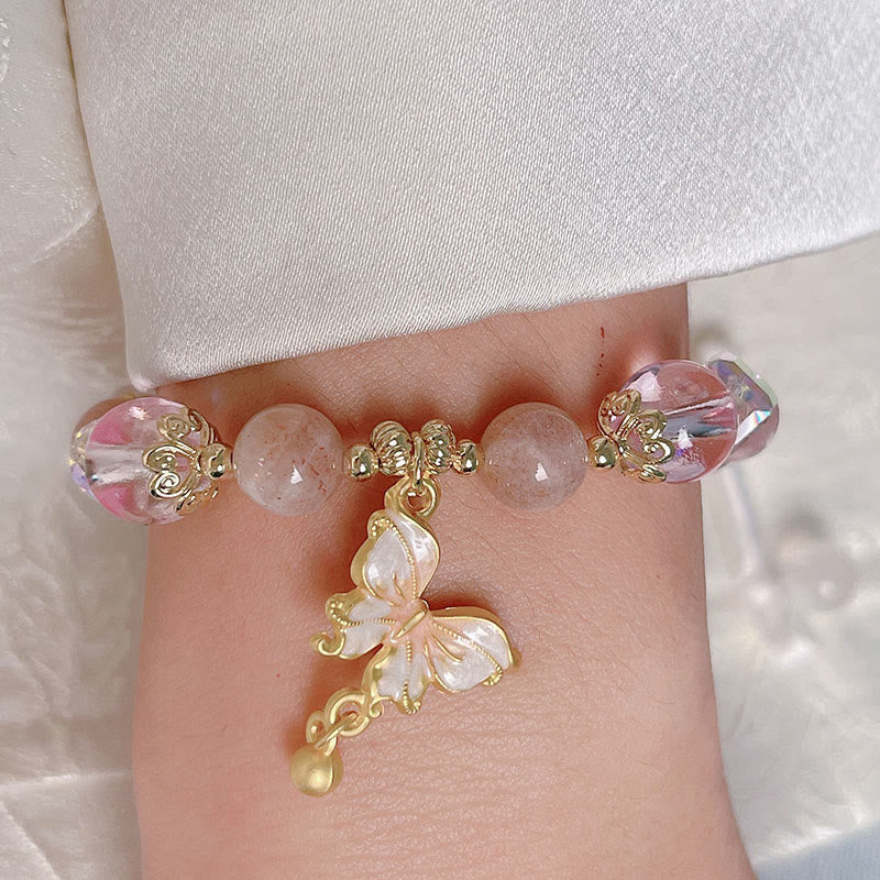 Fortune Jewel Natural Amethyst Sun Stone Butterfly Peace Bracelet