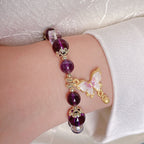 Fortune Jewel Natural Amethyst Sun Stone Butterfly Peace Bracelet
