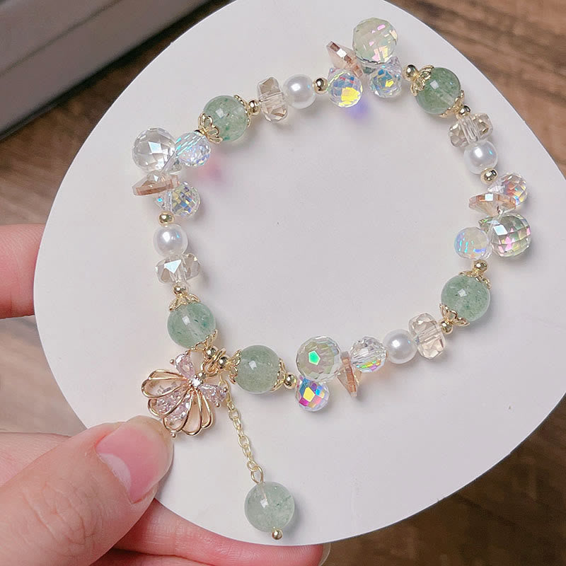 Fortune Jewel Natural Strawberry Quartz Pearl Shell Positive Bracelet
