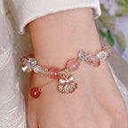 Fortune Jewel Natural Strawberry Quartz Pearl Shell Positive Bracelet