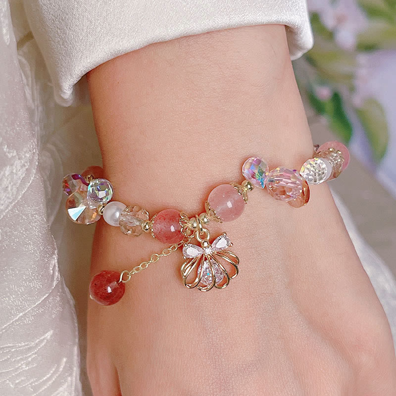 Fortune Jewel Natural Strawberry Quartz Pearl Shell Positive Bracelet