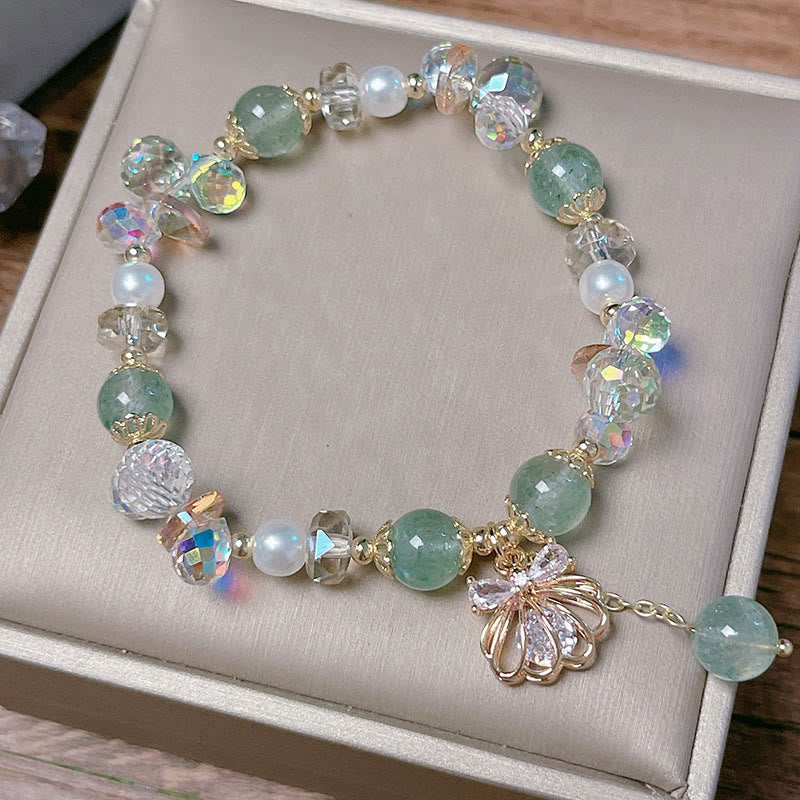 Fortune Jewel Natural Strawberry Quartz Pearl Shell Positive Bracelet