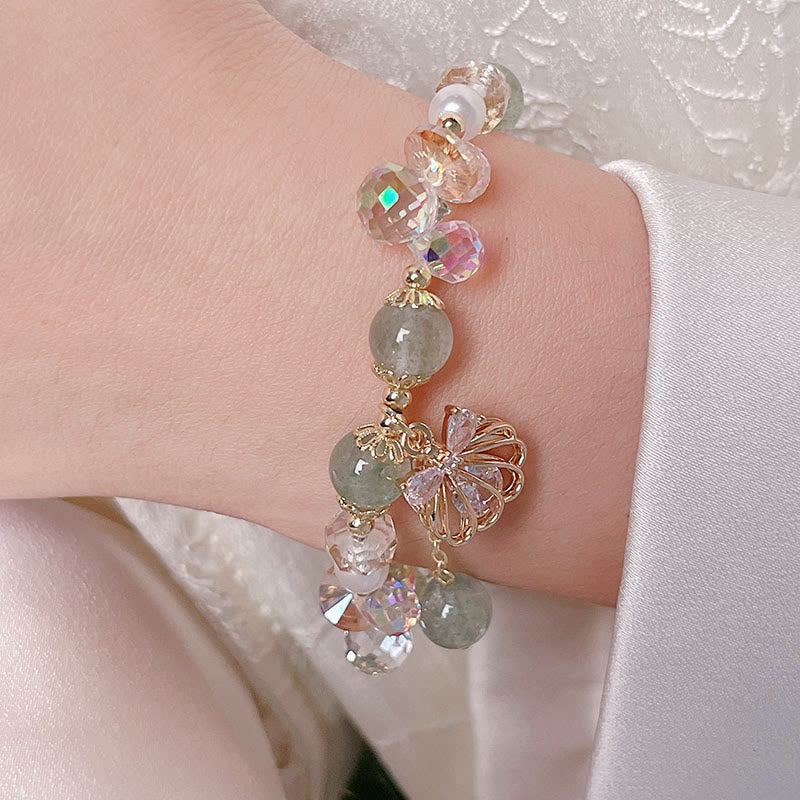 Fortune Jewel Natural Strawberry Quartz Pearl Shell Positive Bracelet