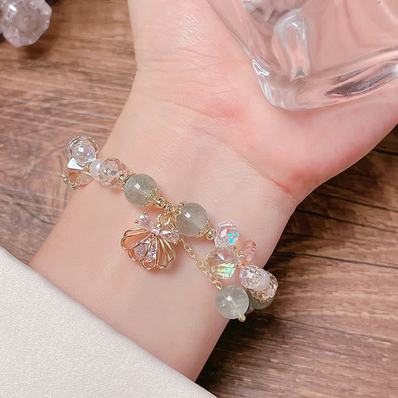 Fortune Jewel Natural Strawberry Quartz Pearl Shell Positive Bracelet