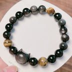 Fortune Jewel Natural Silver Sheen Obsidian Beads Cute Cat Soothing Bracelet