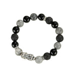 Fortune Jewel 999 Sterling Silver PiXiu Black Onyx Grey Jasper Lava Rock Protection Bracelet