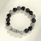 999 Sterling Silver PiXiu Bracelet Black Onyx Grey Jasper Lava Rock Protection Bracelet